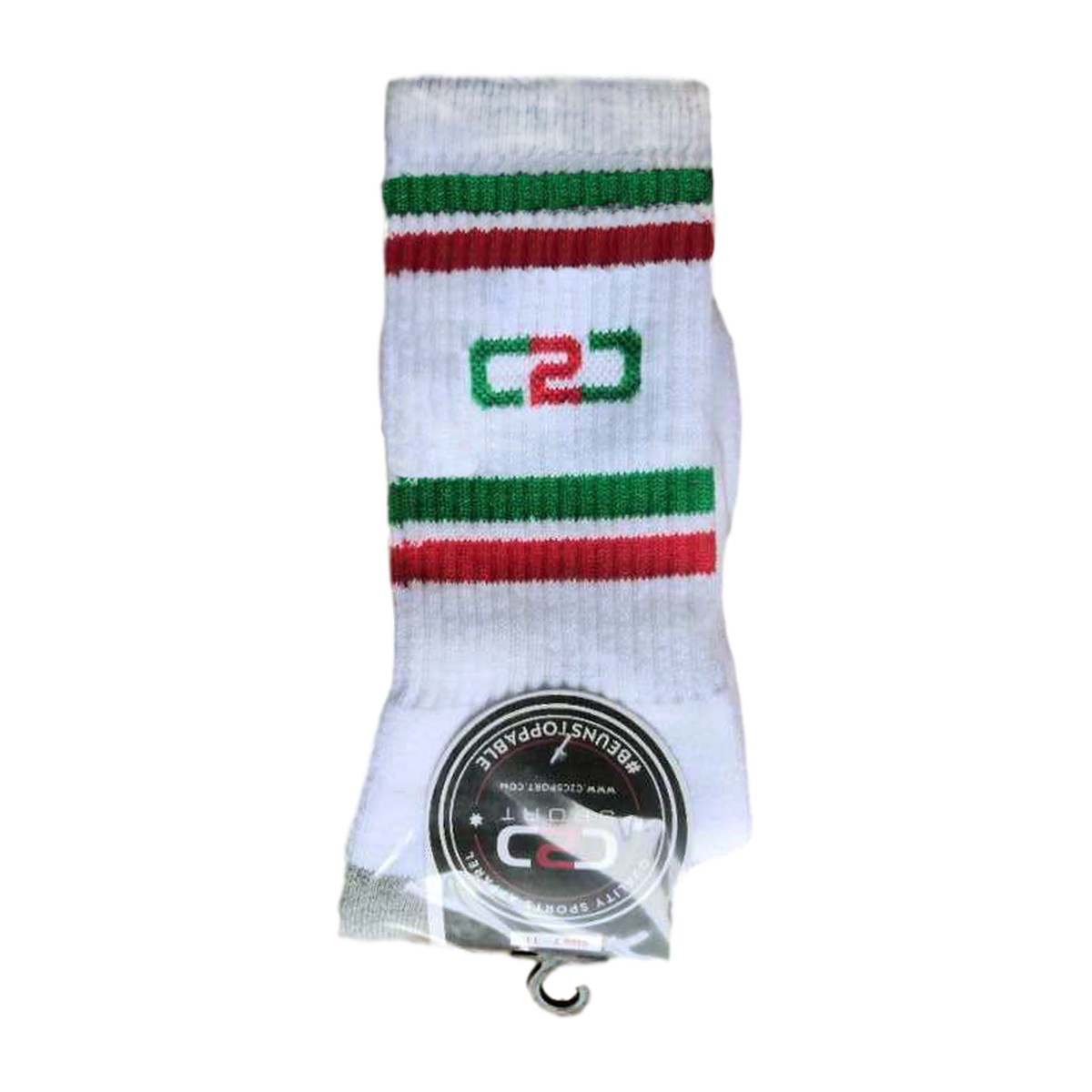 C2C Crew Socks White/BottleGreen/Red